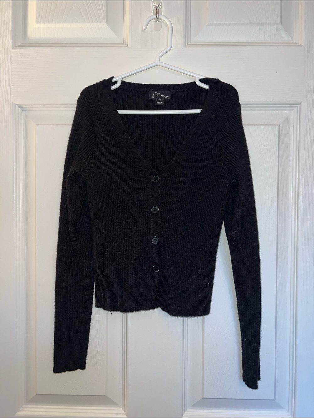 art class Black Ribbed V-Neck Button Cardigan